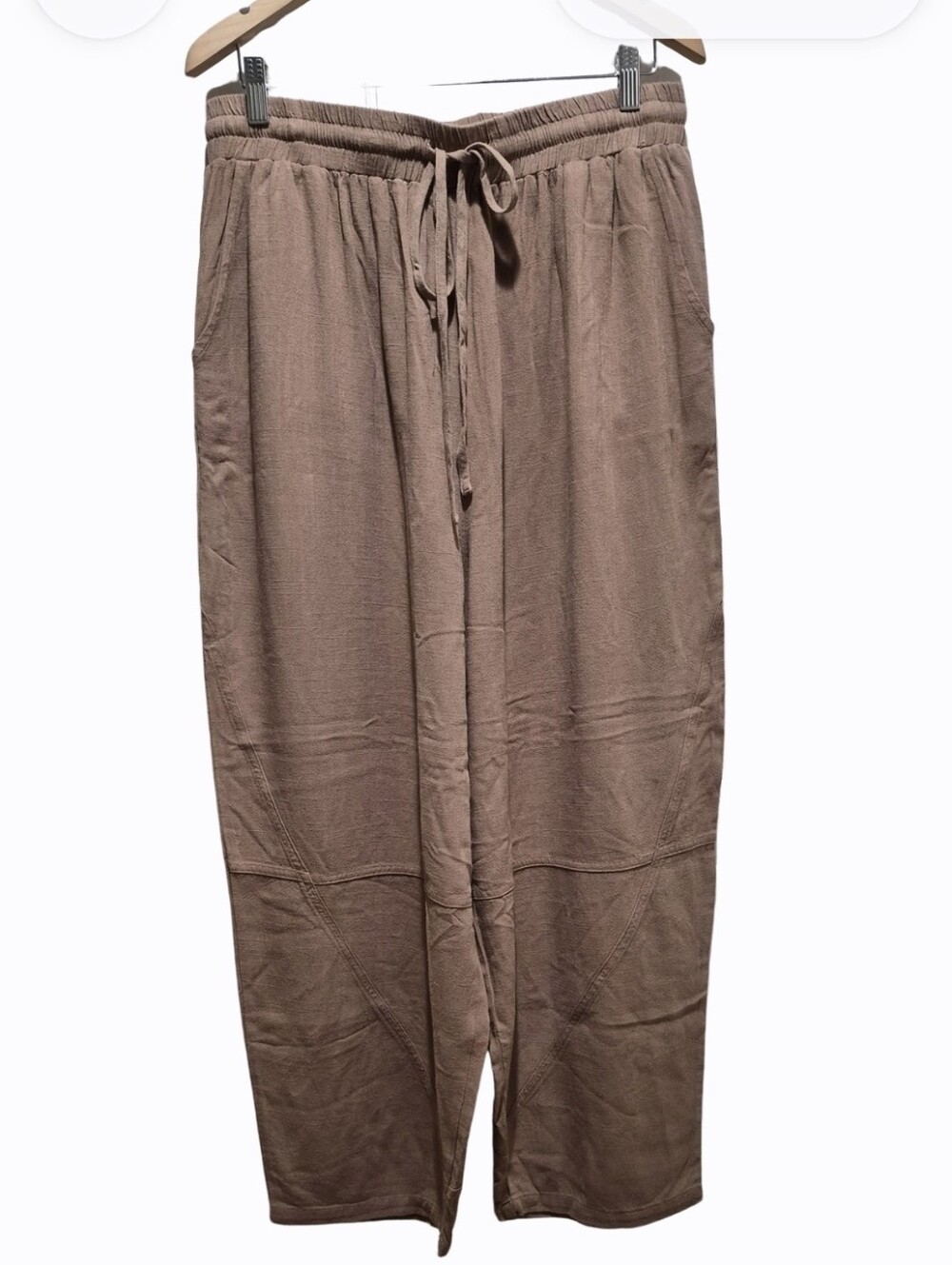 Easel Linen Blend Wide Leg Crop Pants - Taupe Oversized Large NWT
